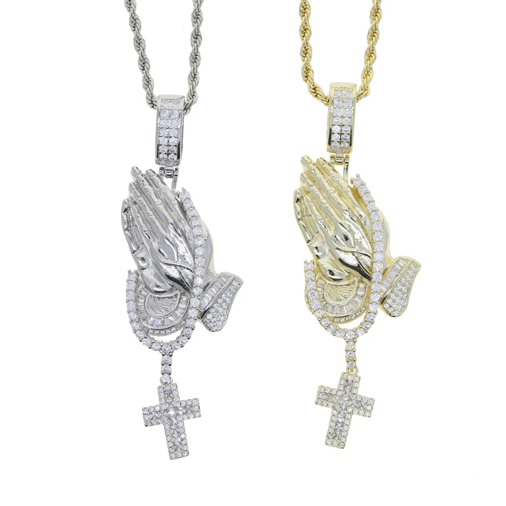 Iced Out Praying Hands Pendant