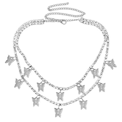 Iced Out Necklace With Crystal Butterflies