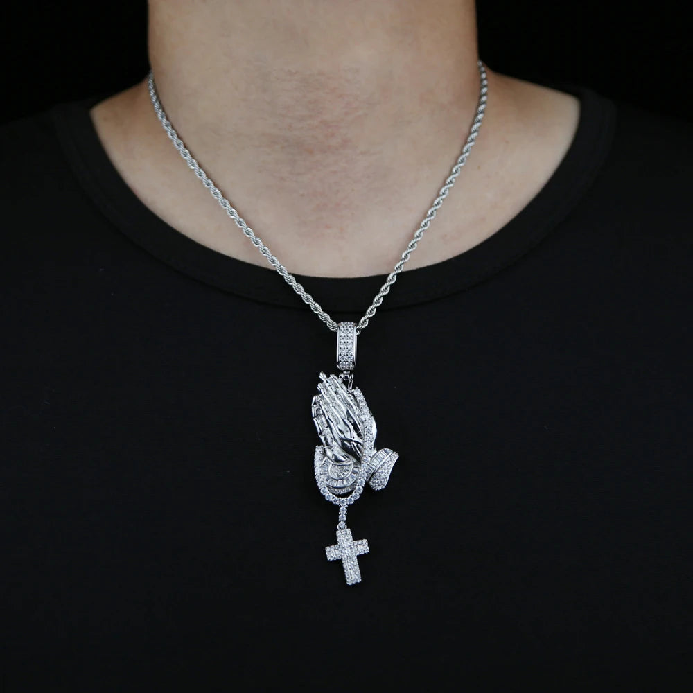 Iced Out Praying Hands Pendant