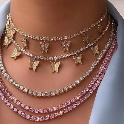 Iced Out Necklace With Crystal Butterflies