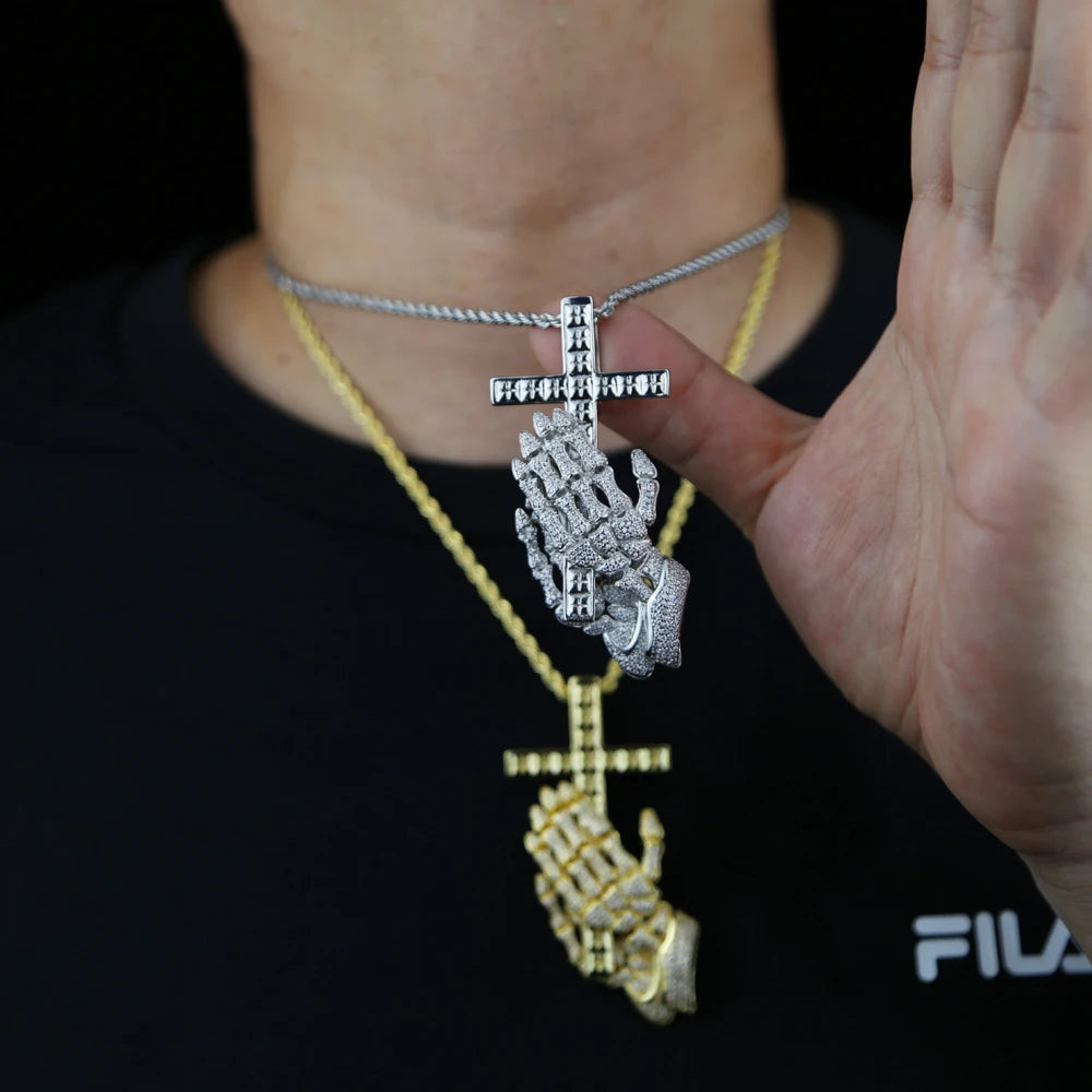 Iced Out Praying Hands Pendant