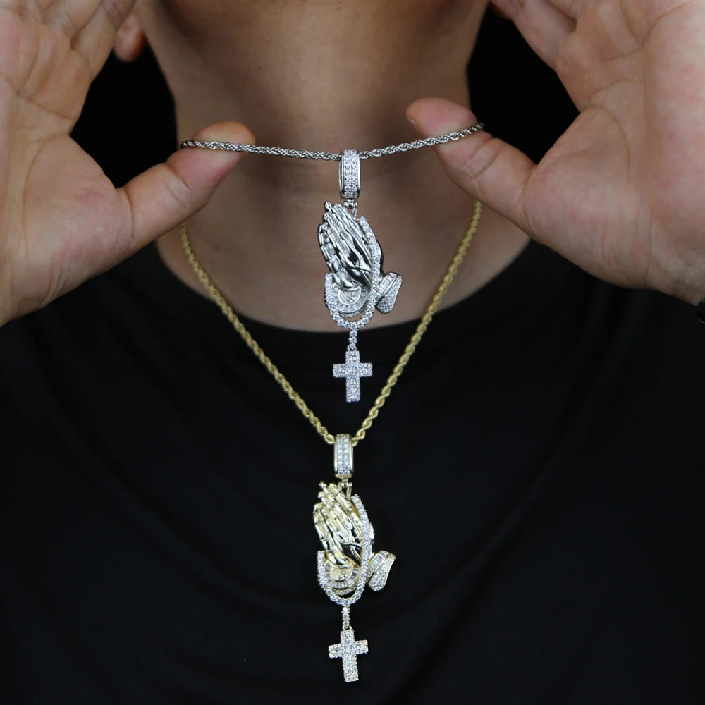 Iced Out Praying Hands Pendant