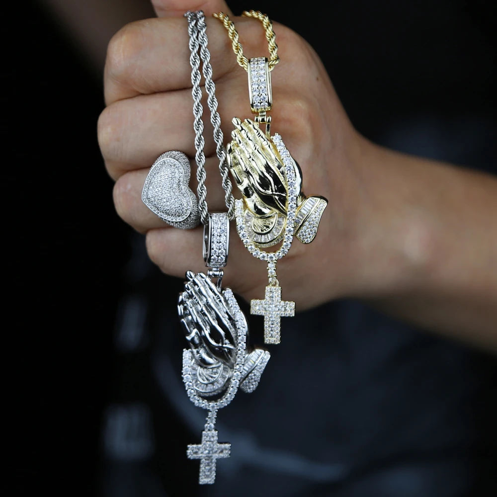 Iced Out Praying Hands Pendant