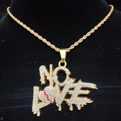 Iced Out ''NO LOVE'' pendant with chain